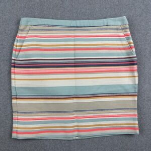 Promod Skirt Womens Medium Multicolor Striped Tweed Mini Zip Back Pockets Casual